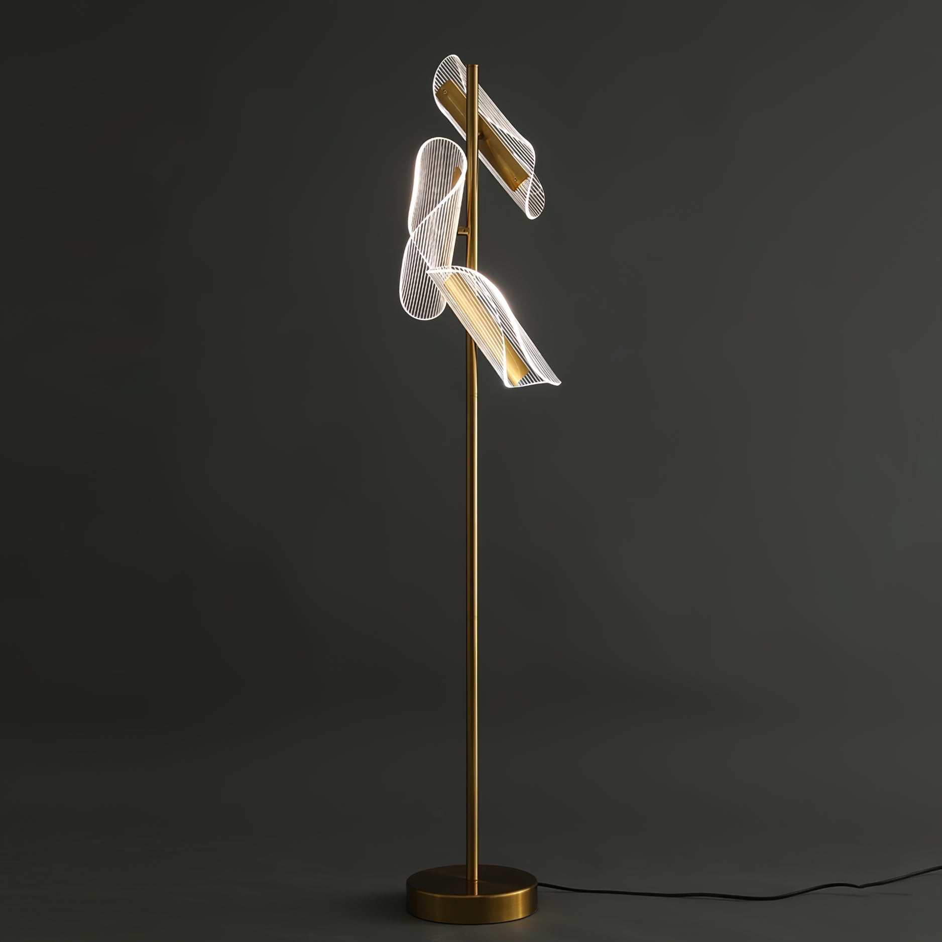 Mira Lampadaire Vague Moderne, Métal/Acrylique, Doré/Blanc, Salon