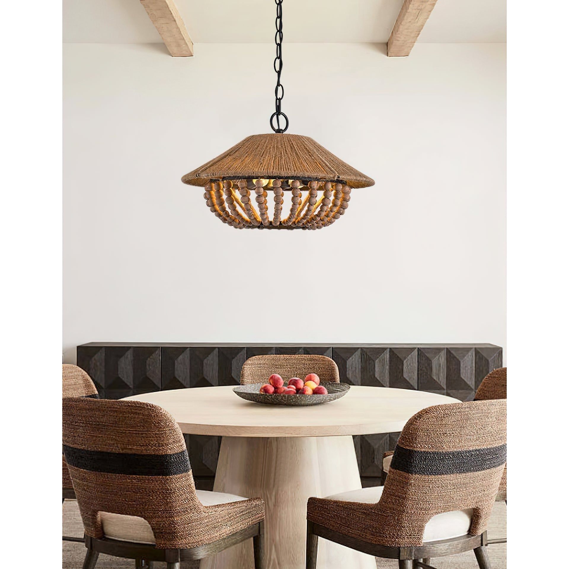 Elmarion Elegance Natural Farmhouse Wooden Metal Pendant Lamp - Lamp Copper