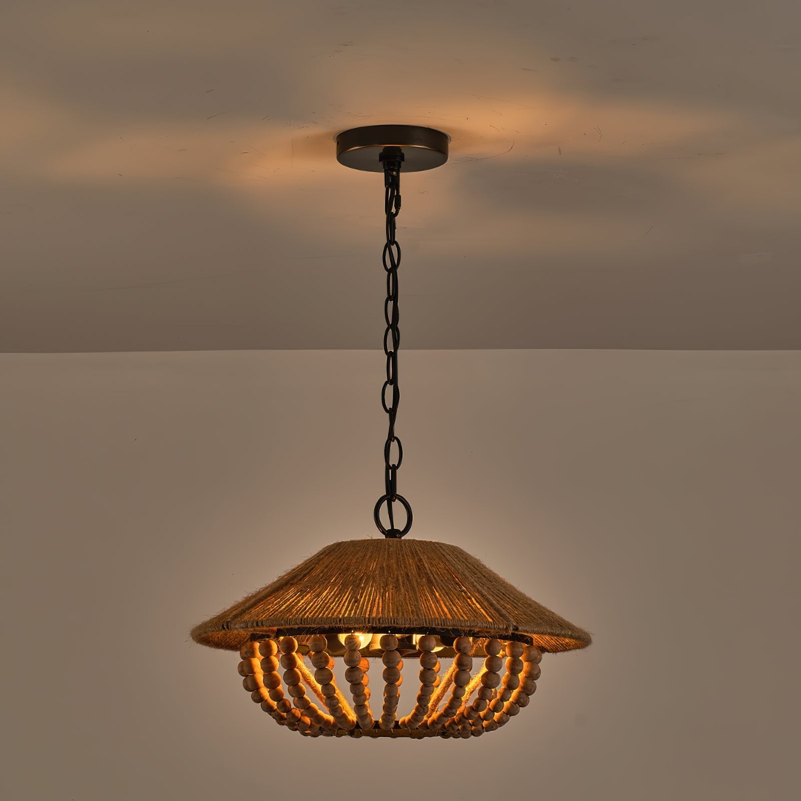 Elmarion Elegance Natural Farmhouse Wooden Metal Pendant Lamp - Lamp Copper
