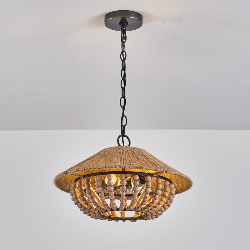 Elmarion Elegance Natural Farmhouse Wooden Metal Pendant Lamp - Lamp Copper