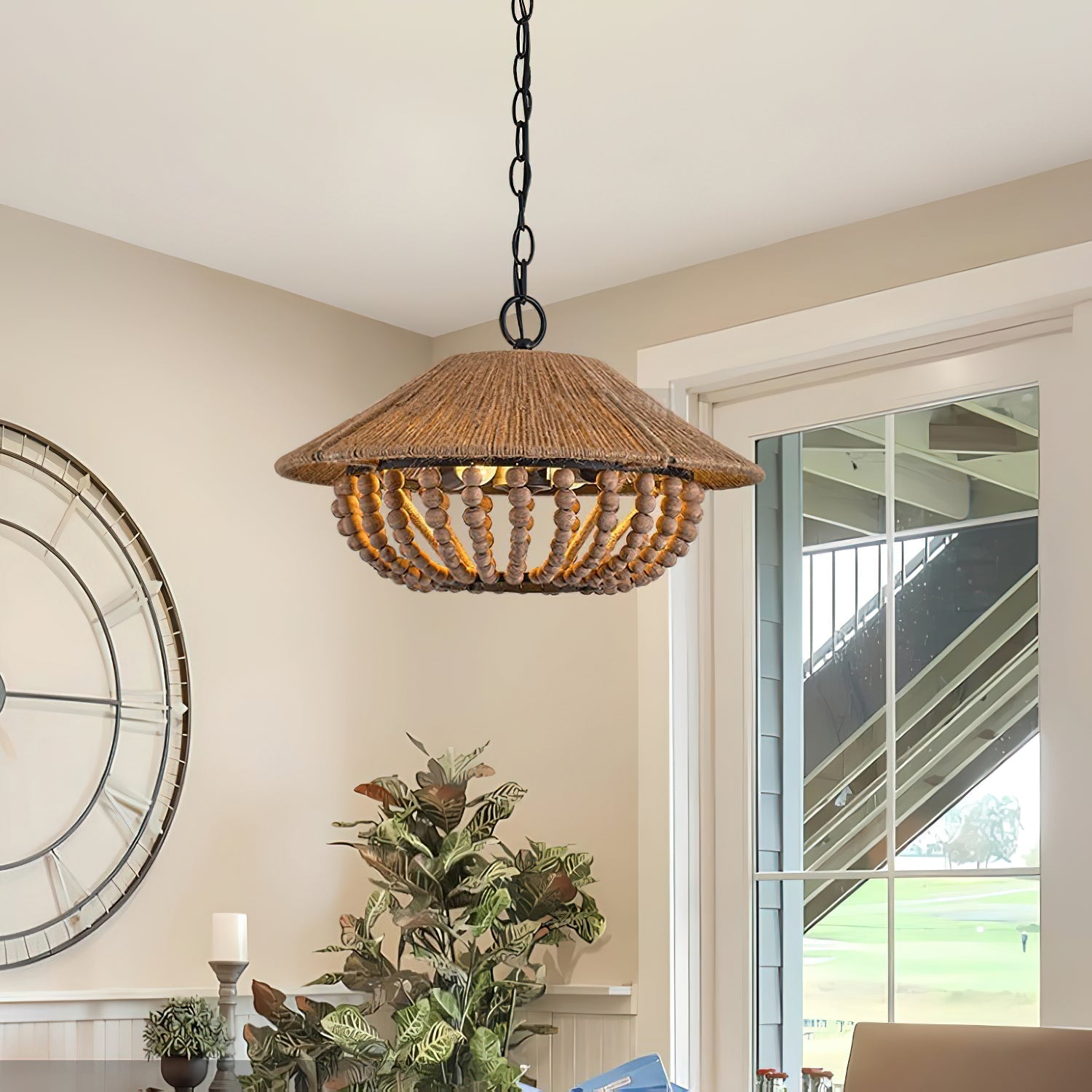 Elmarion Elegance Natural Farmhouse Wooden Metal Pendant Lamp - Lamp Copper