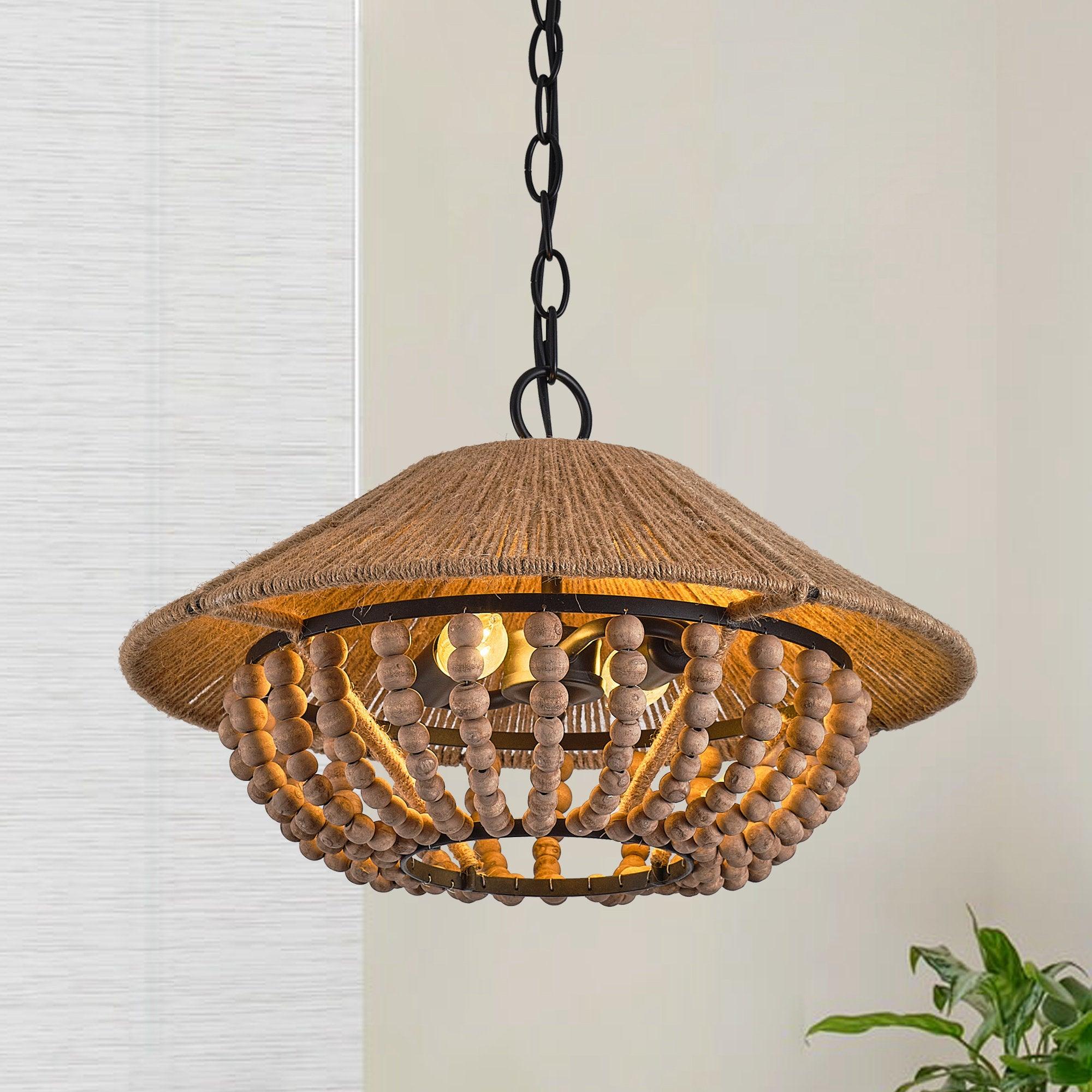 Elmarion Elegance Natural Farmhouse Wooden Metal Pendant Lamp - Lamp Copper
