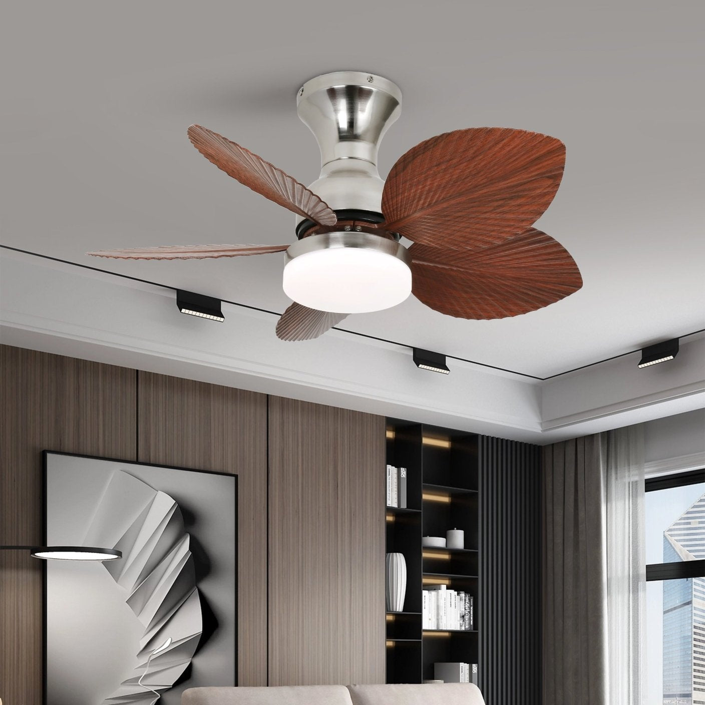 Plafonnier Ventilateur Florence en Bois Vintage, profil latéral