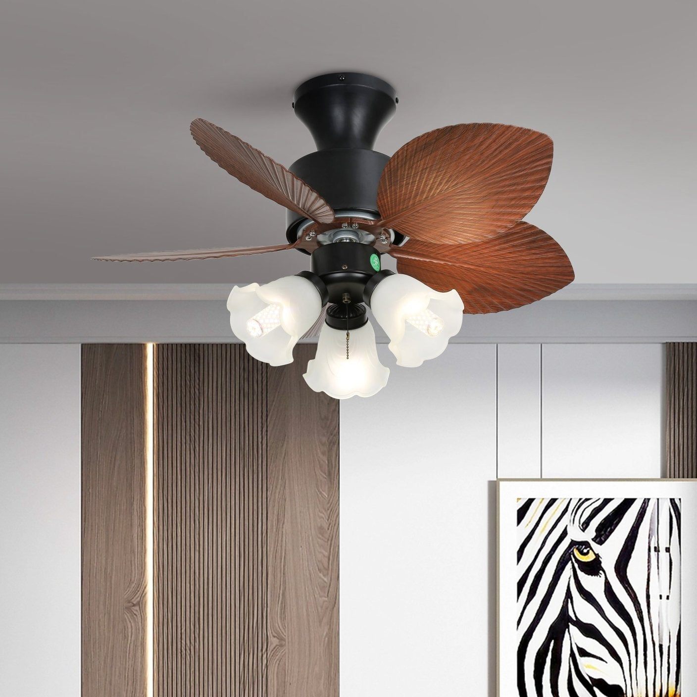 Plafonnier Ventilateur Florence en Bois Vintage, détail des pales