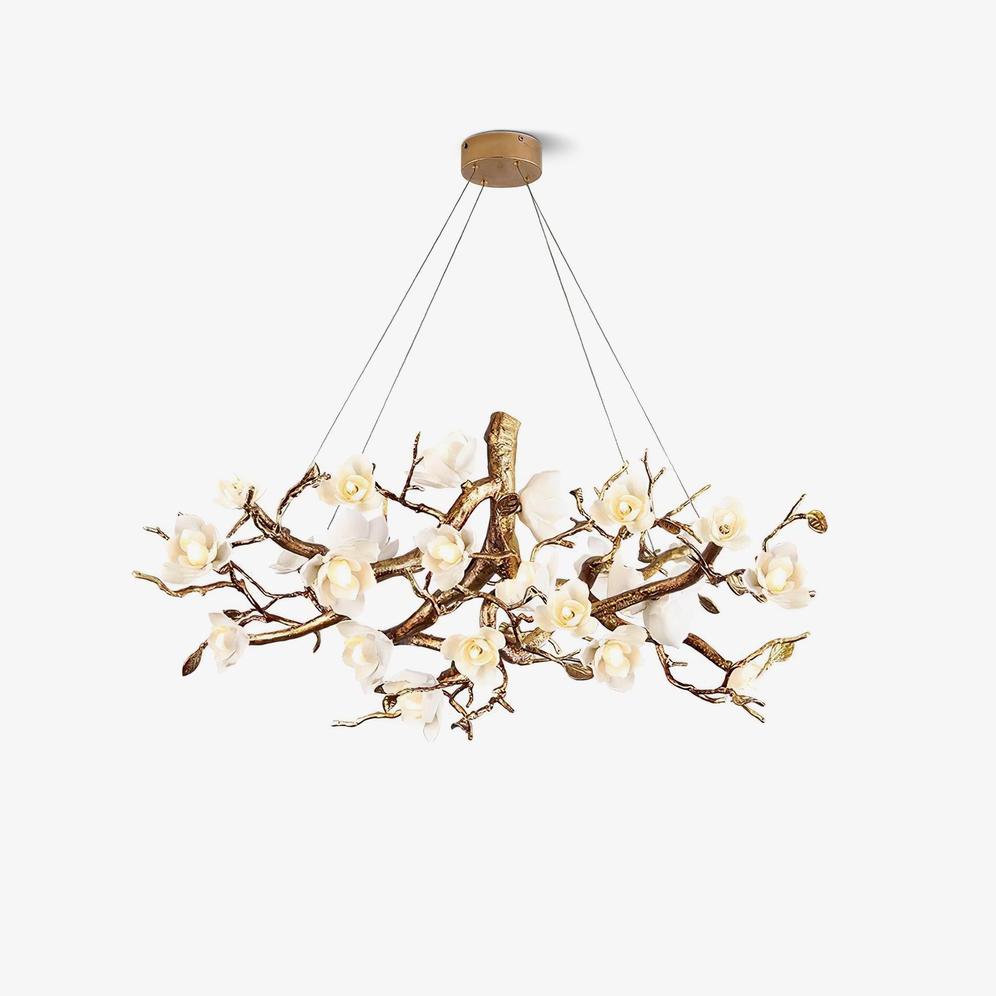 Avaros Lustre en céramique et laiton de luxe postmoderne avec branches fleuries - Neutralighting