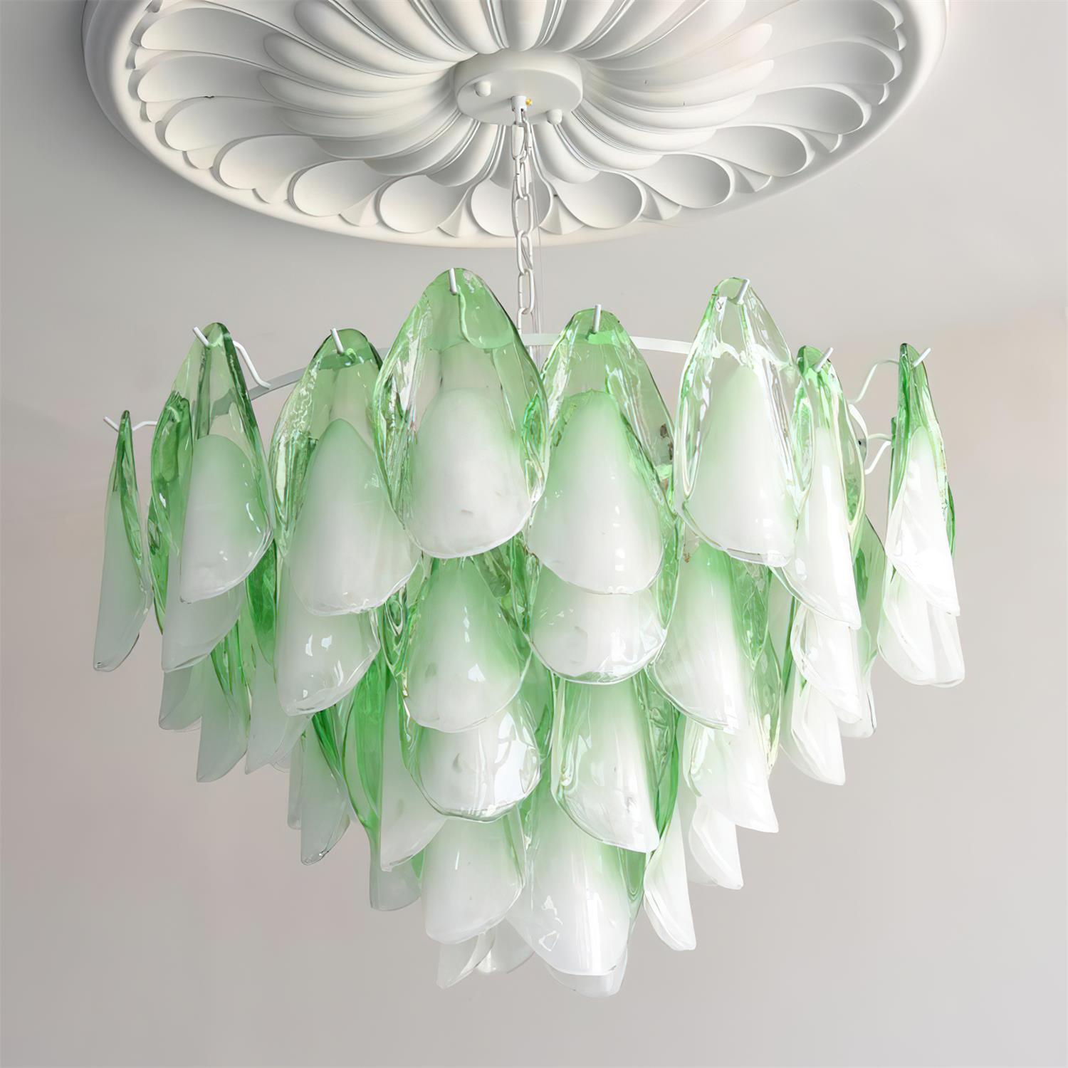 Fuchsia Lustre Pétales En Verre Vert Rosé - Neutralighting