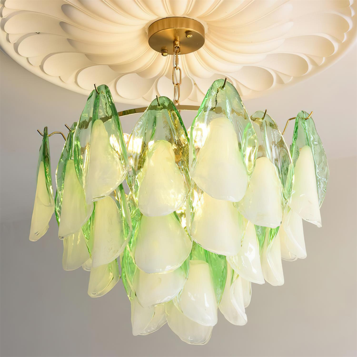 Fuchsia Lustre Pétales En Verre Vert Rosé - Neutralighting