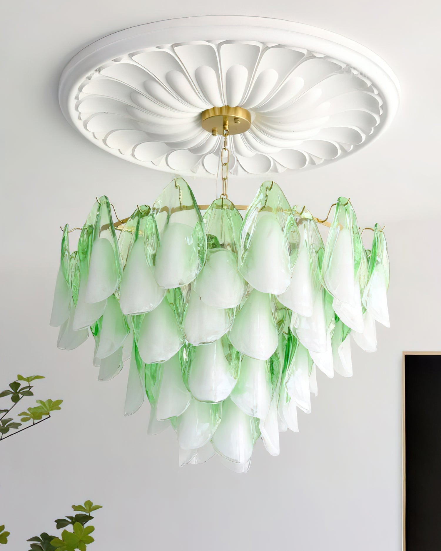Fuchsia Lustre Pétales En Verre Vert Rosé - Neutralighting