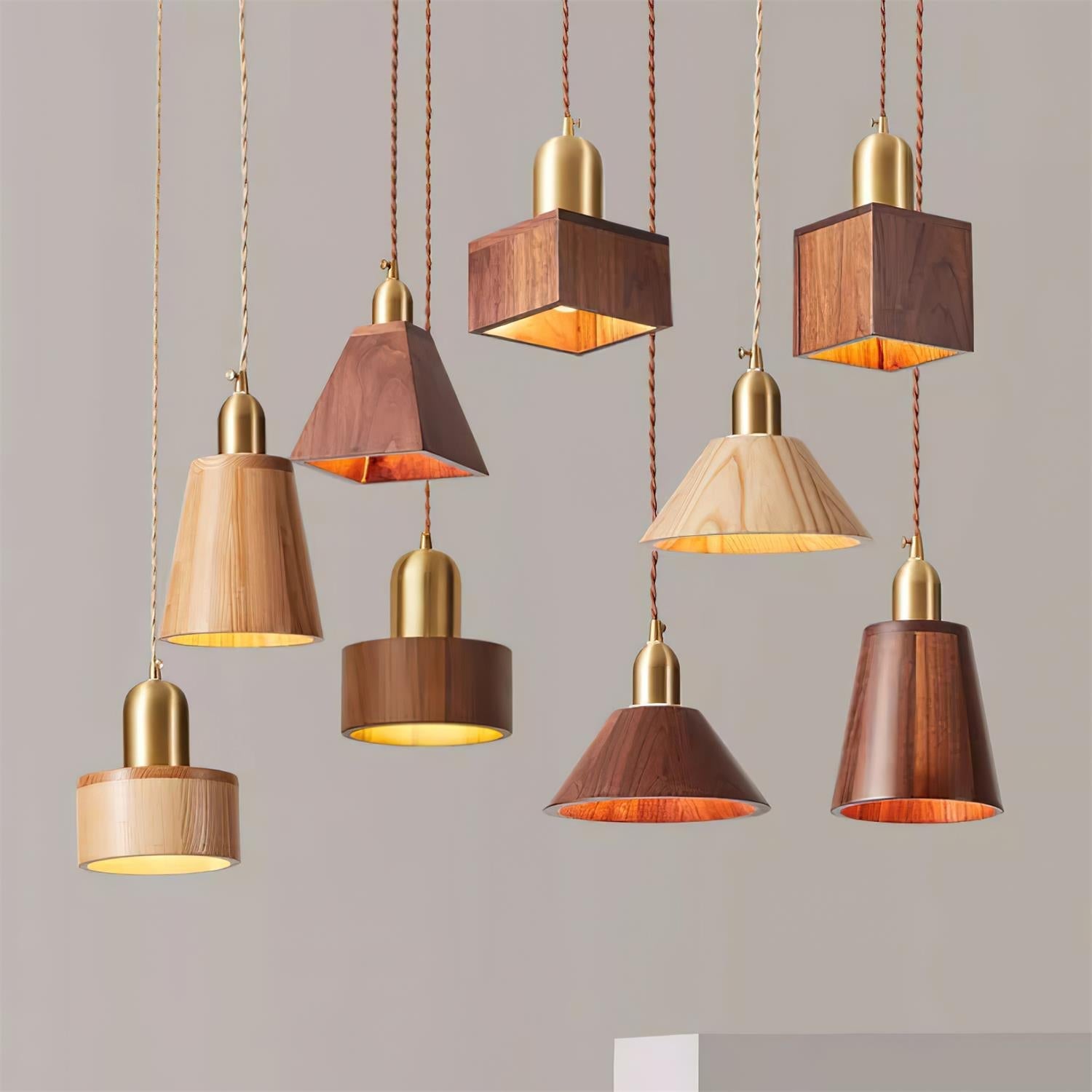 Emberin Suspension en bois de formes assorties en bois massif et laiton - Neutralighting