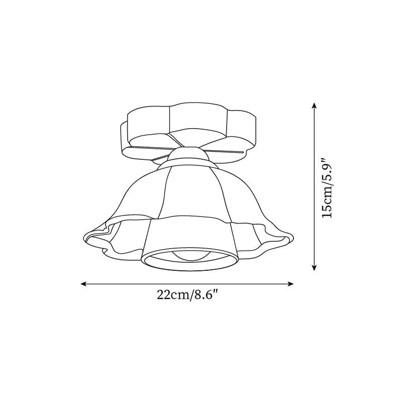 Ceiling Light Scalloped Fabric Shade Walnut Wood Canopy Vintage - Letslighting