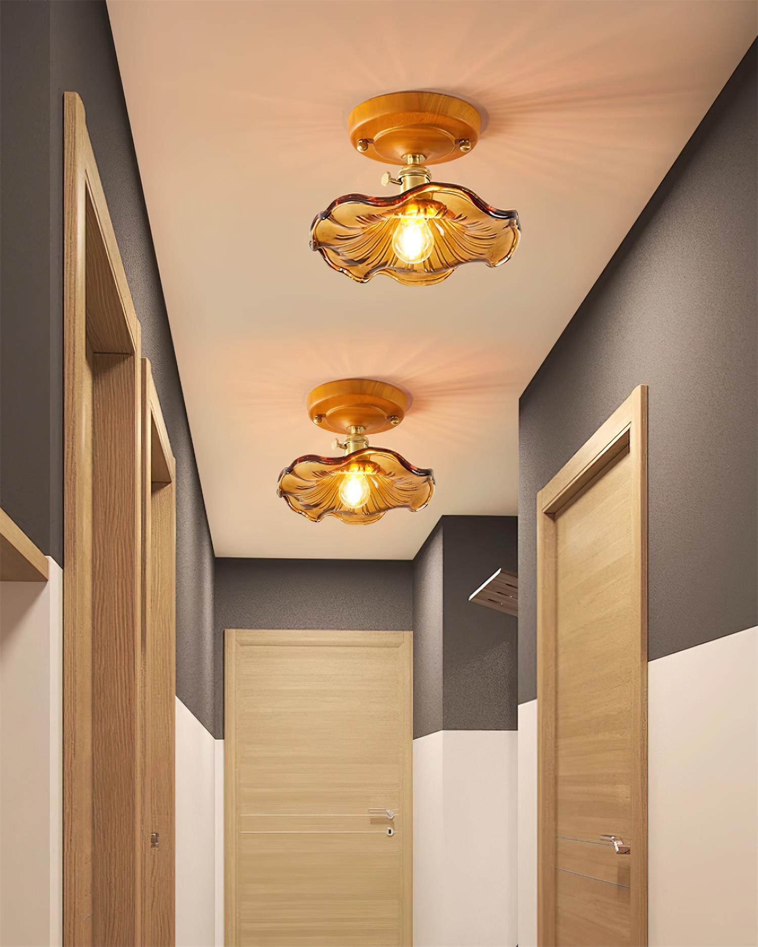 Aura Plafonnier Vintage Abat-jour Verre Laiton - Neutralighting
