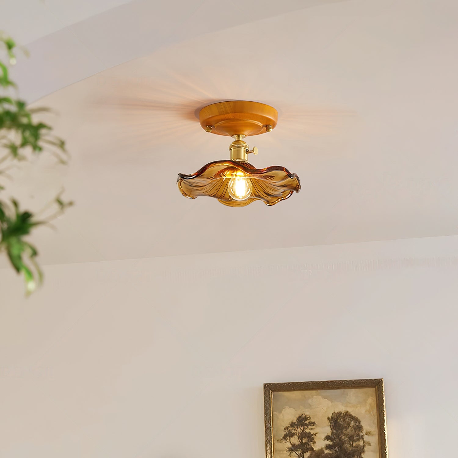 Aura Plafonnier Vintage Abat-jour Verre Laiton - Neutralighting