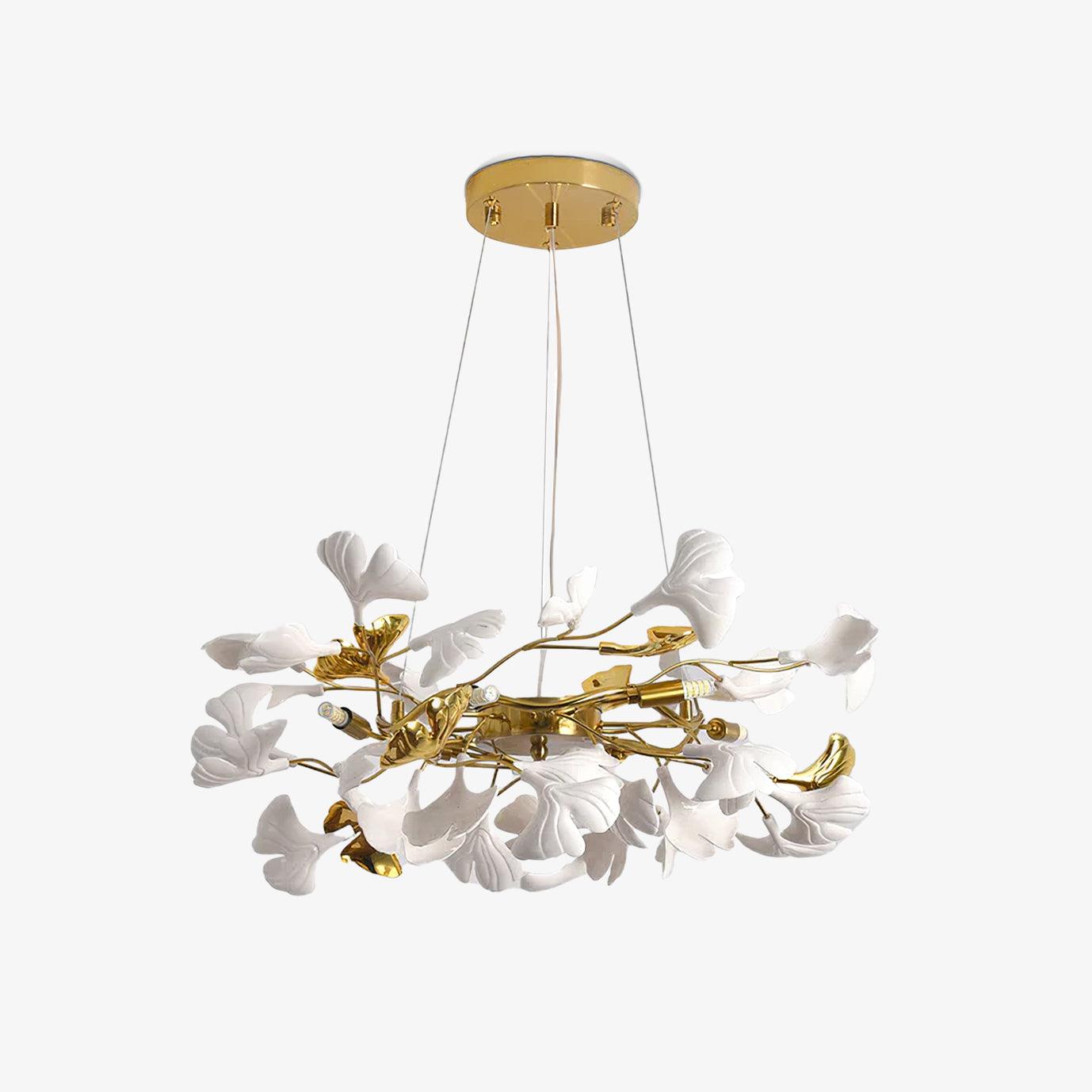 Aurora Chandelier Ginkgo Leaf Ceramic Sculptural - Neutralighting