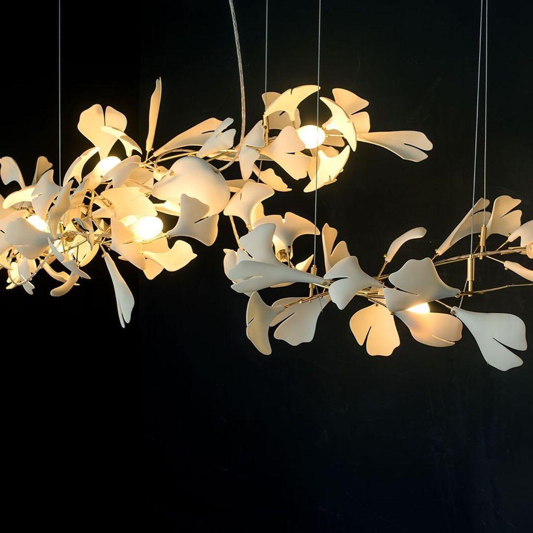 Gingko Lustre Longue Version Porcelaine Nature Inspiré - Neutralighting