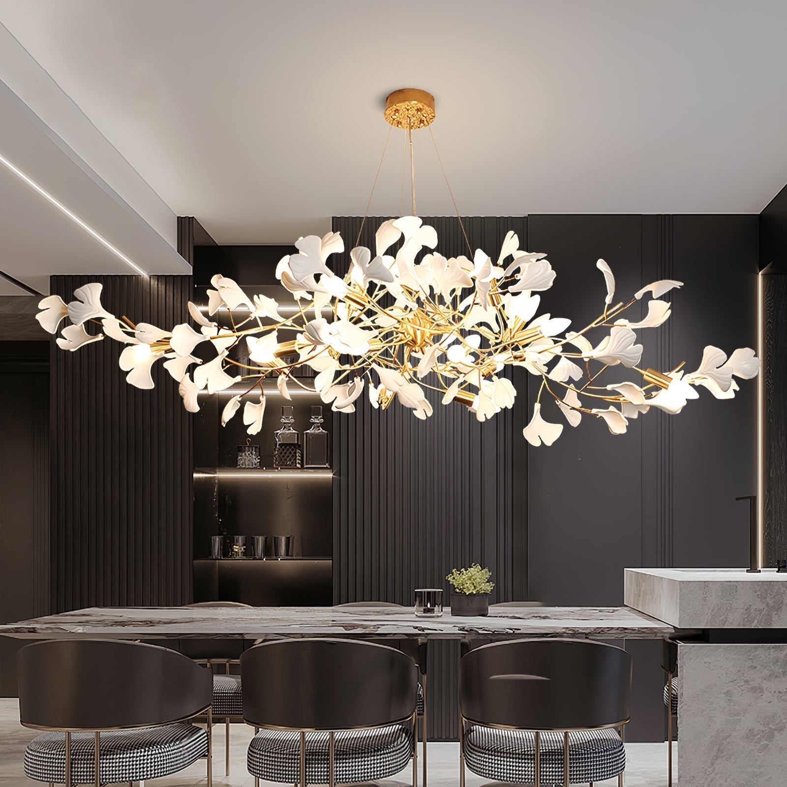 Gingko Lustre Version Longue Porcelaine Branche de Feuille Organique - Neutralighting