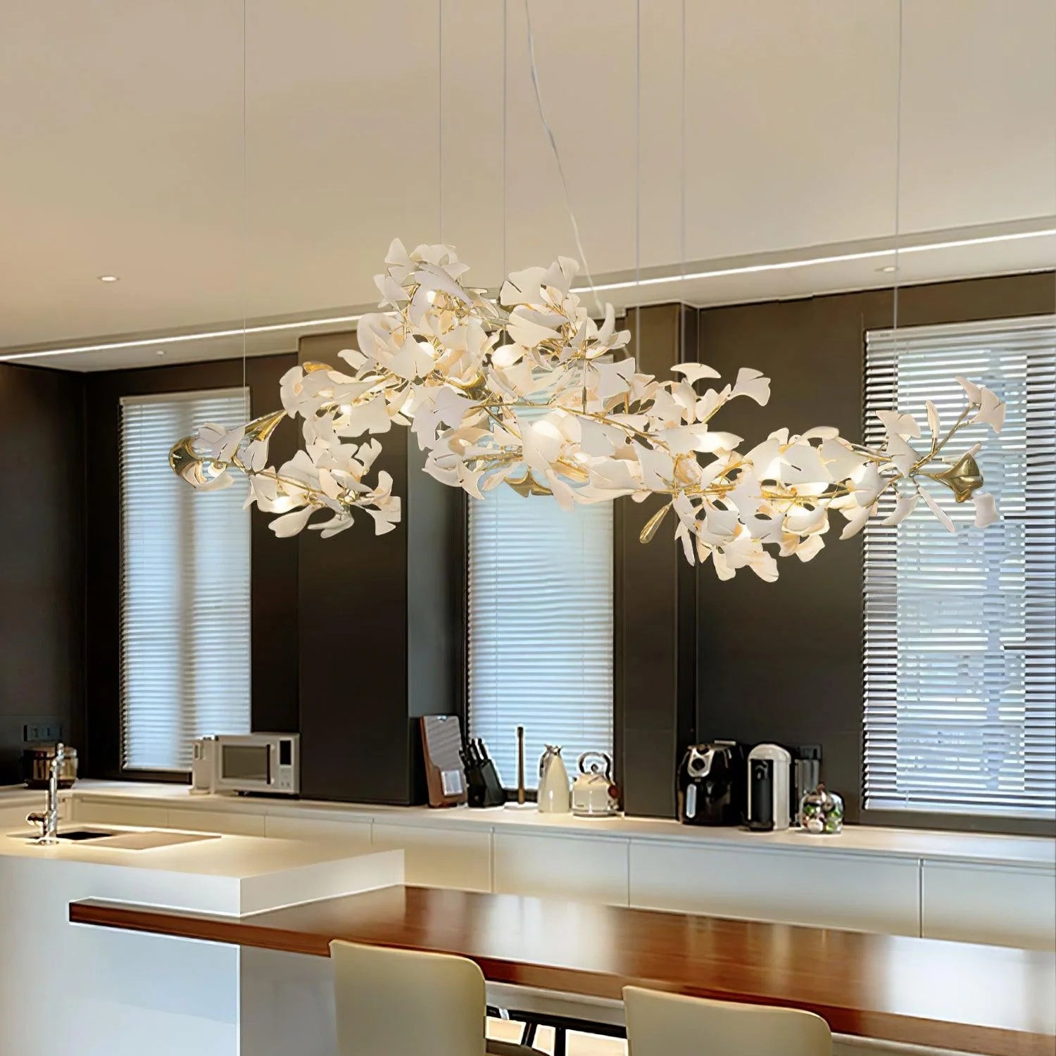 Gingko Lustre Longue Version Porcelaine Nature Inspiré - Neutralighting