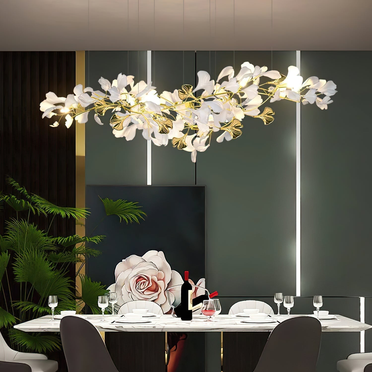 Gingko Lustre Longue Version Porcelaine Nature Inspiré - Neutralighting