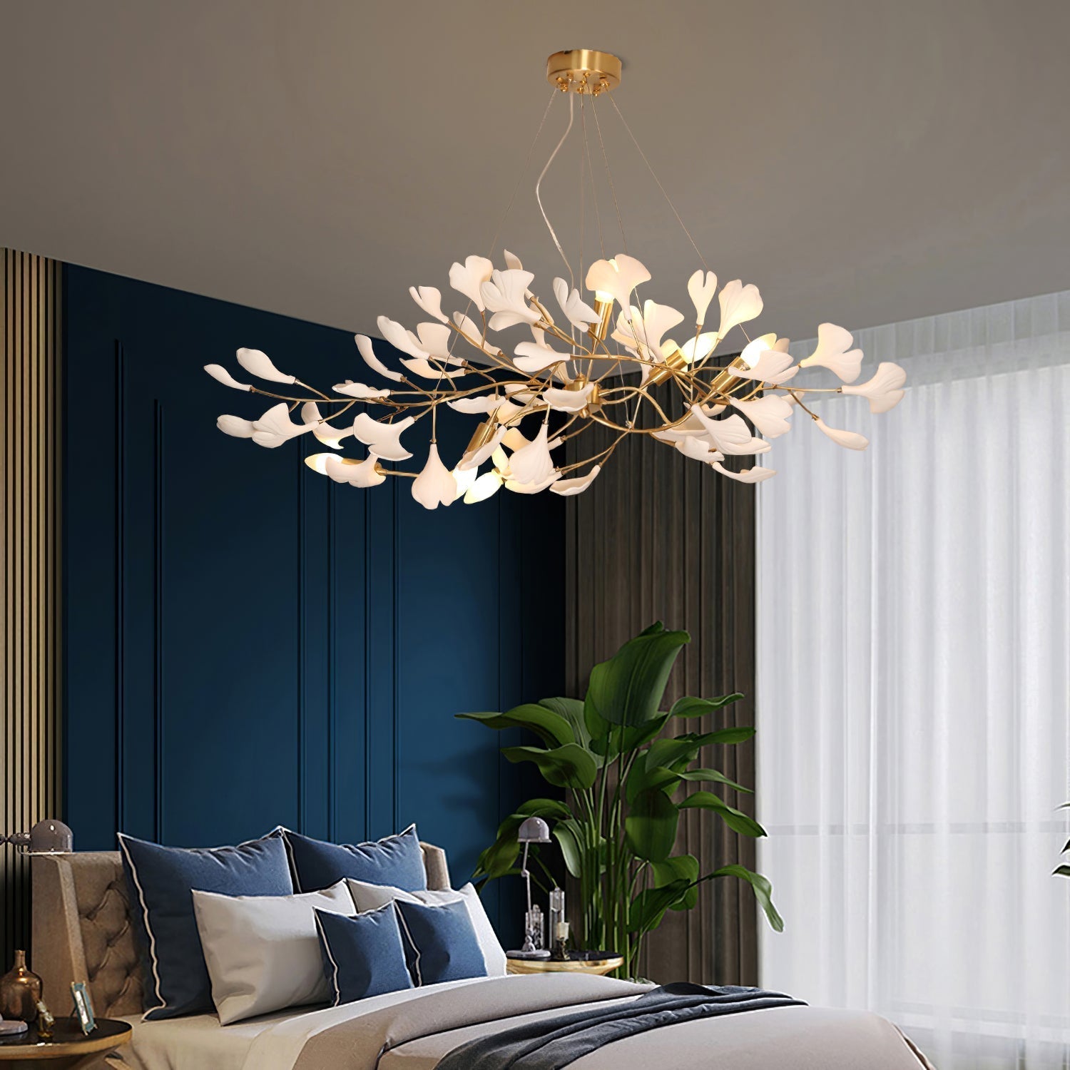 Gingko Lustre Longue Version Porcelaine Nature Inspiré - Neutralighting