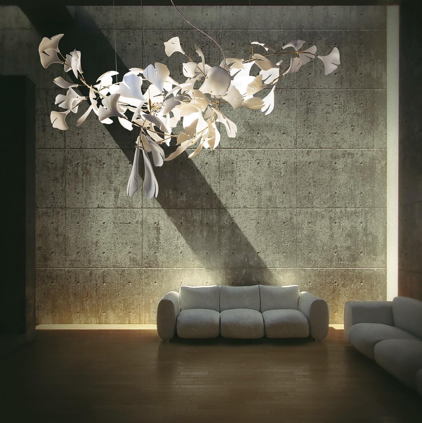 Olivia Lustre en céramique en forme de branche avec feuille de gingko - Neutralighting