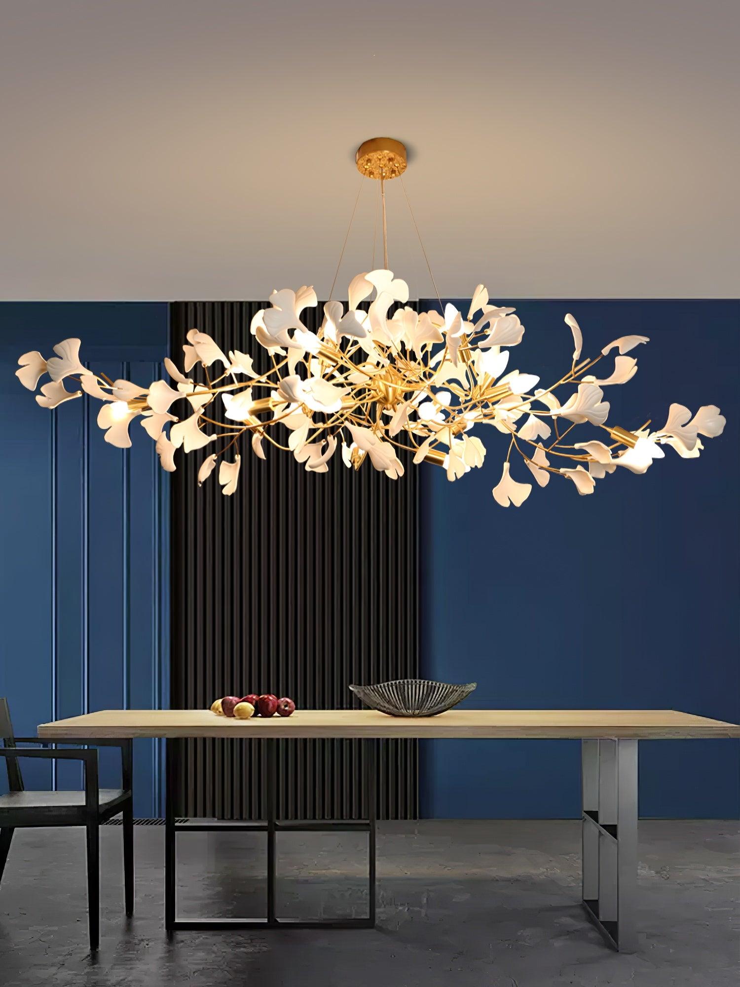 Ginkgo Lustre Céramique Blanche Pétales de Or Art Nouveau Organique - Neutralighting