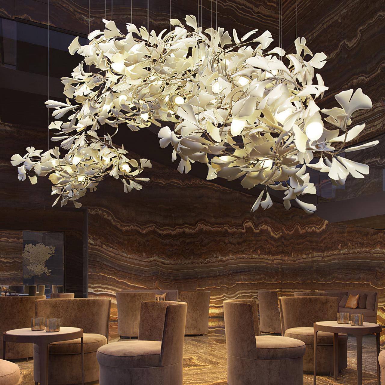 Ginkgo Lustre Céramique Blanche Pétales de Or Art Nouveau Organique - Neutralighting