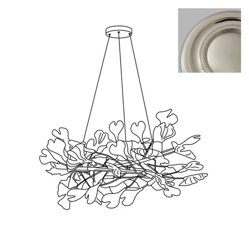 Ginkgo Chandelier White Ceramic Petals Gold Branches Art - Neutralighting