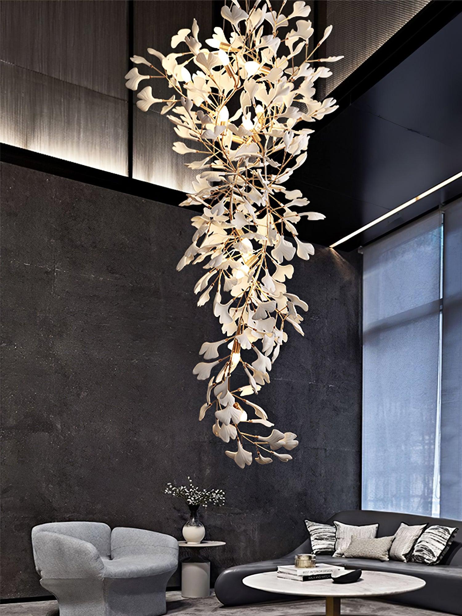 Ivmarel Lustre en céramique à longues branches de gingko - Neutralighting