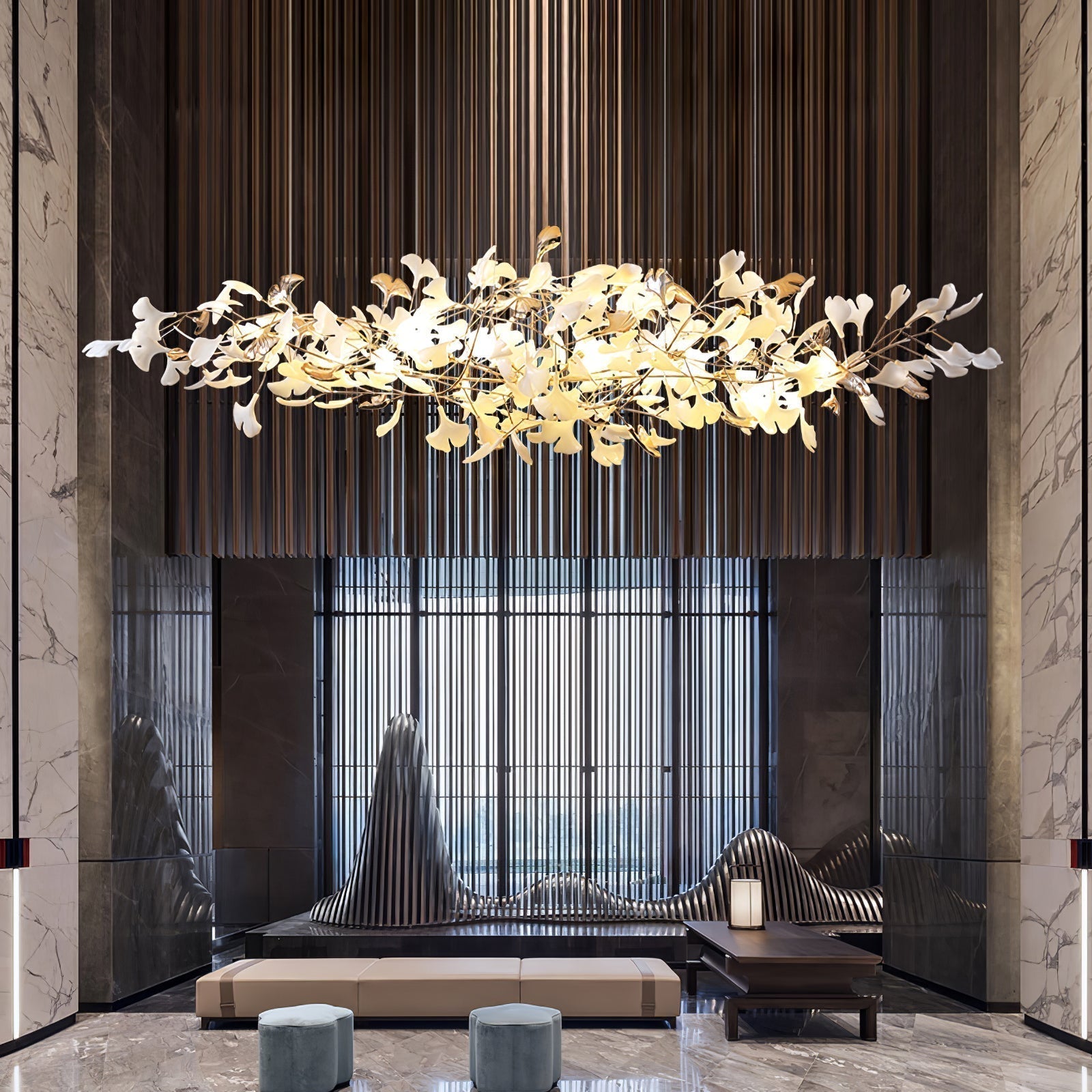 Unoryra Postmodern Luxury Ginkgo Cloud Ceramics Metal Chandelier - Blowlighting