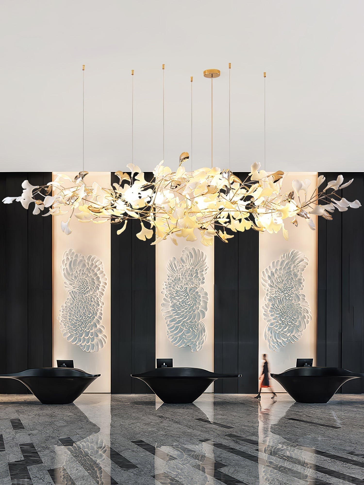 Unoryra Postmodern Luxury Ginkgo Cloud Ceramics Metal Chandelier - Blowlighting