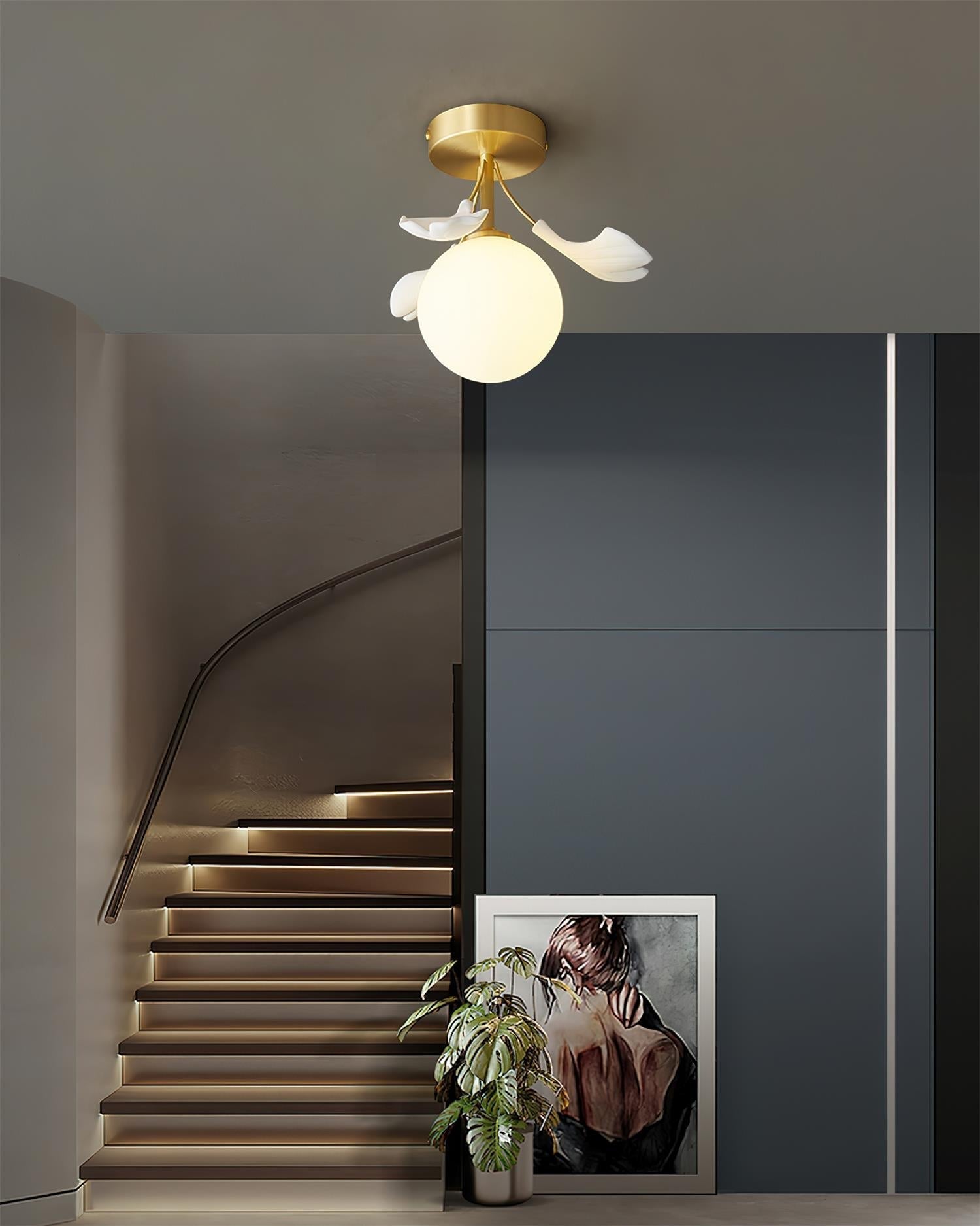 Ginkgo Rosalia Plafonnier Feuille Pétale Laiton Moderne - Neutralighting
