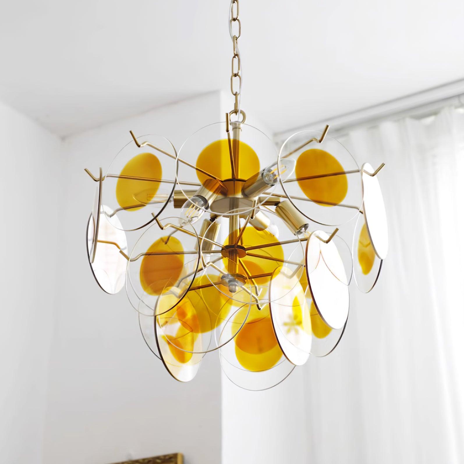 Gino Lustra Lustre Verre Laiton Caramel Moderne - Neutralighting