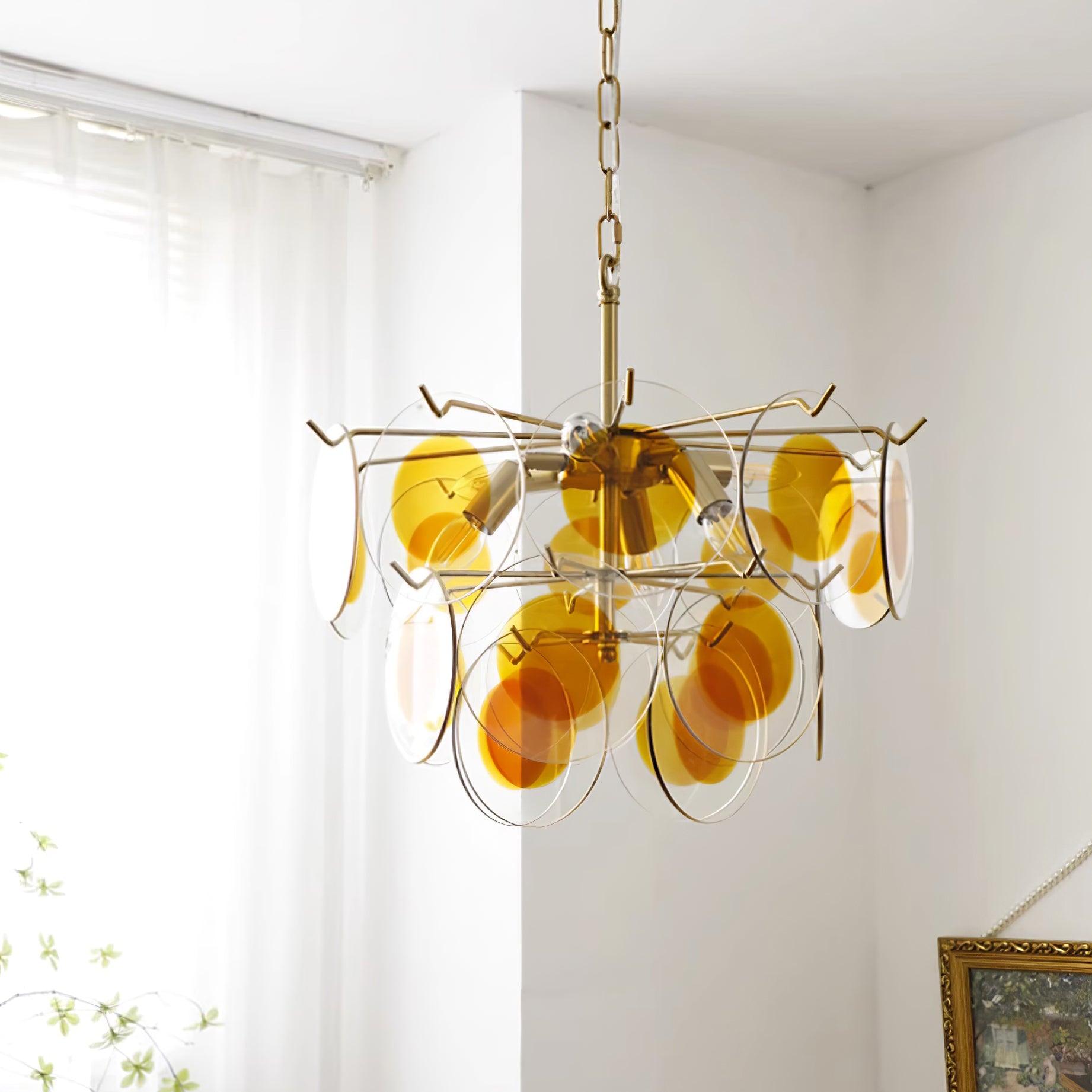 Gino Lustra Lustre Verre Laiton Caramel Moderne - Neutralighting