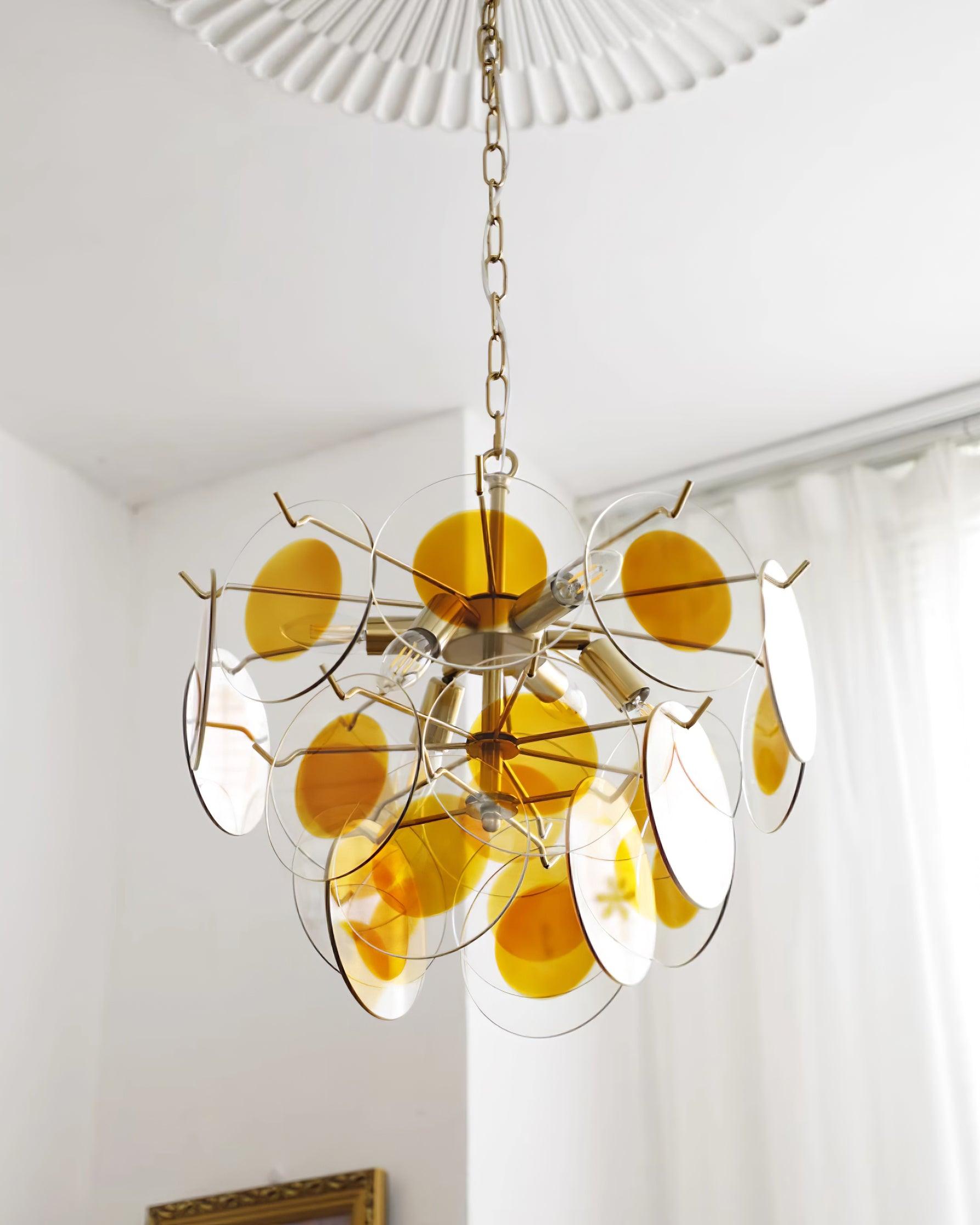 Gino Lustra Lustre Verre Laiton Caramel Moderne - Neutralighting