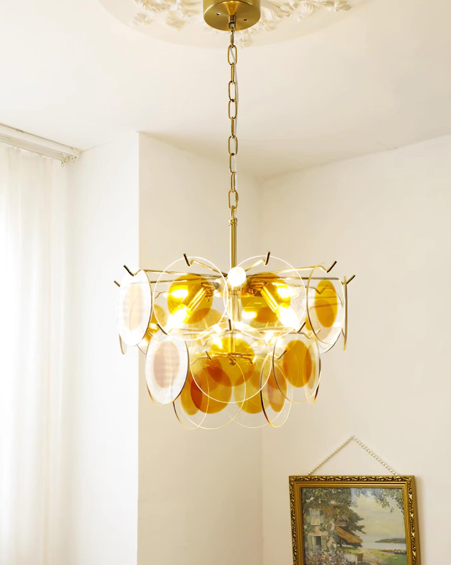 Gino Lustra Lustre Verre Laiton Caramel Moderne - Neutralighting