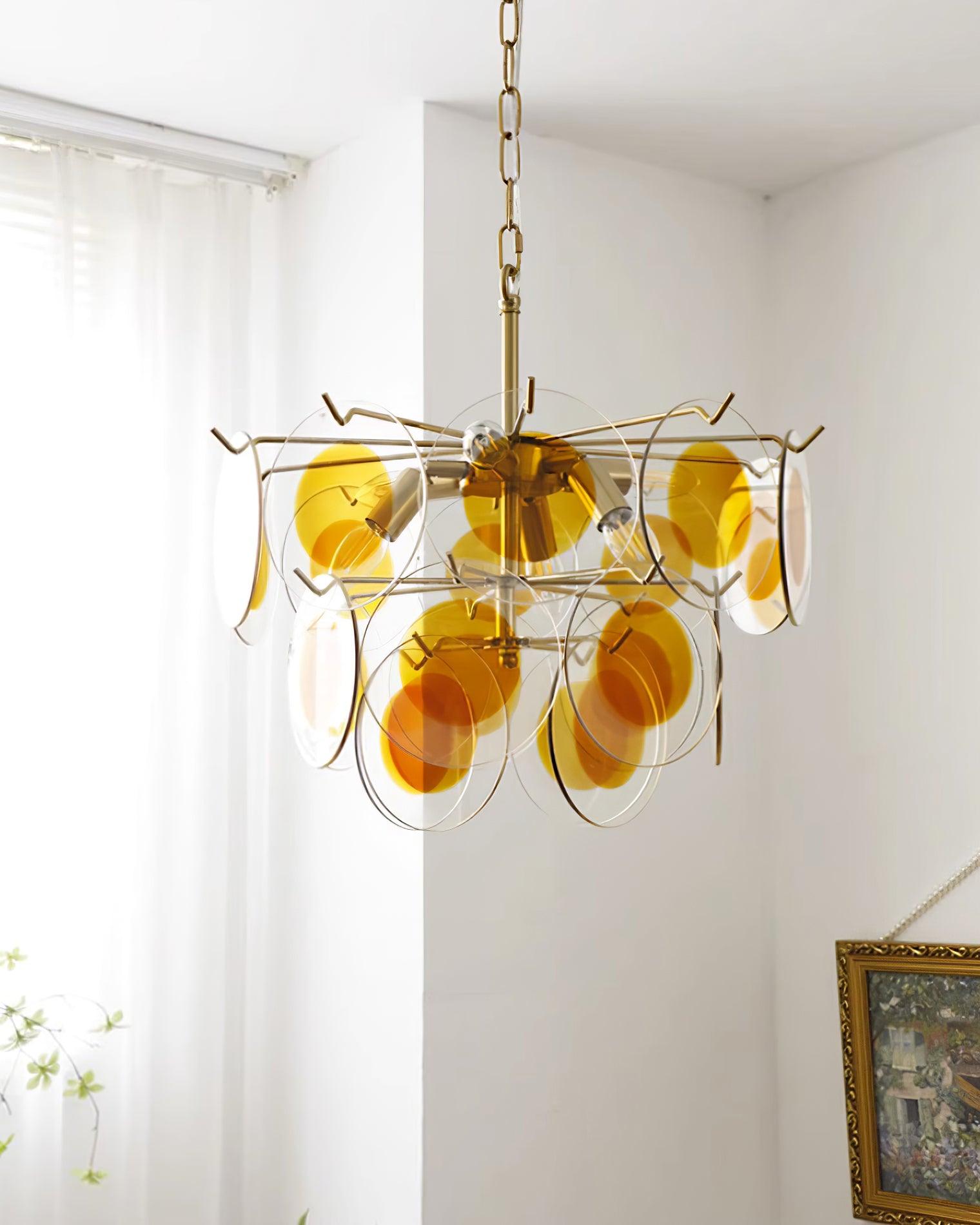 Glass Lustre Disques Caramel Cadre en Laiton Sculptural - Neutralighting