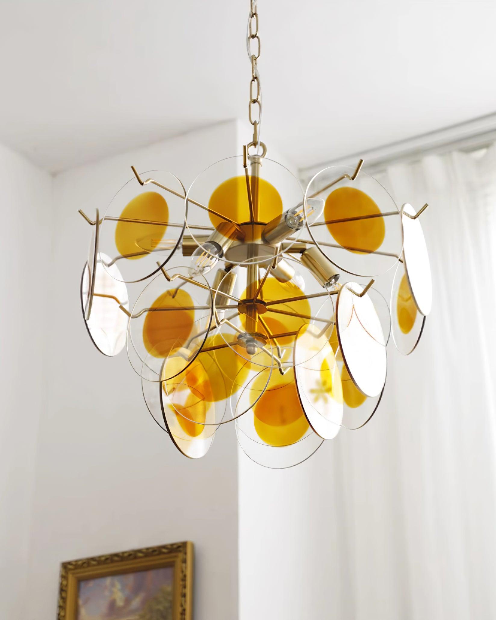 Glass Lustre Disques Caramel Cadre en Laiton Sculptural - Neutralighting