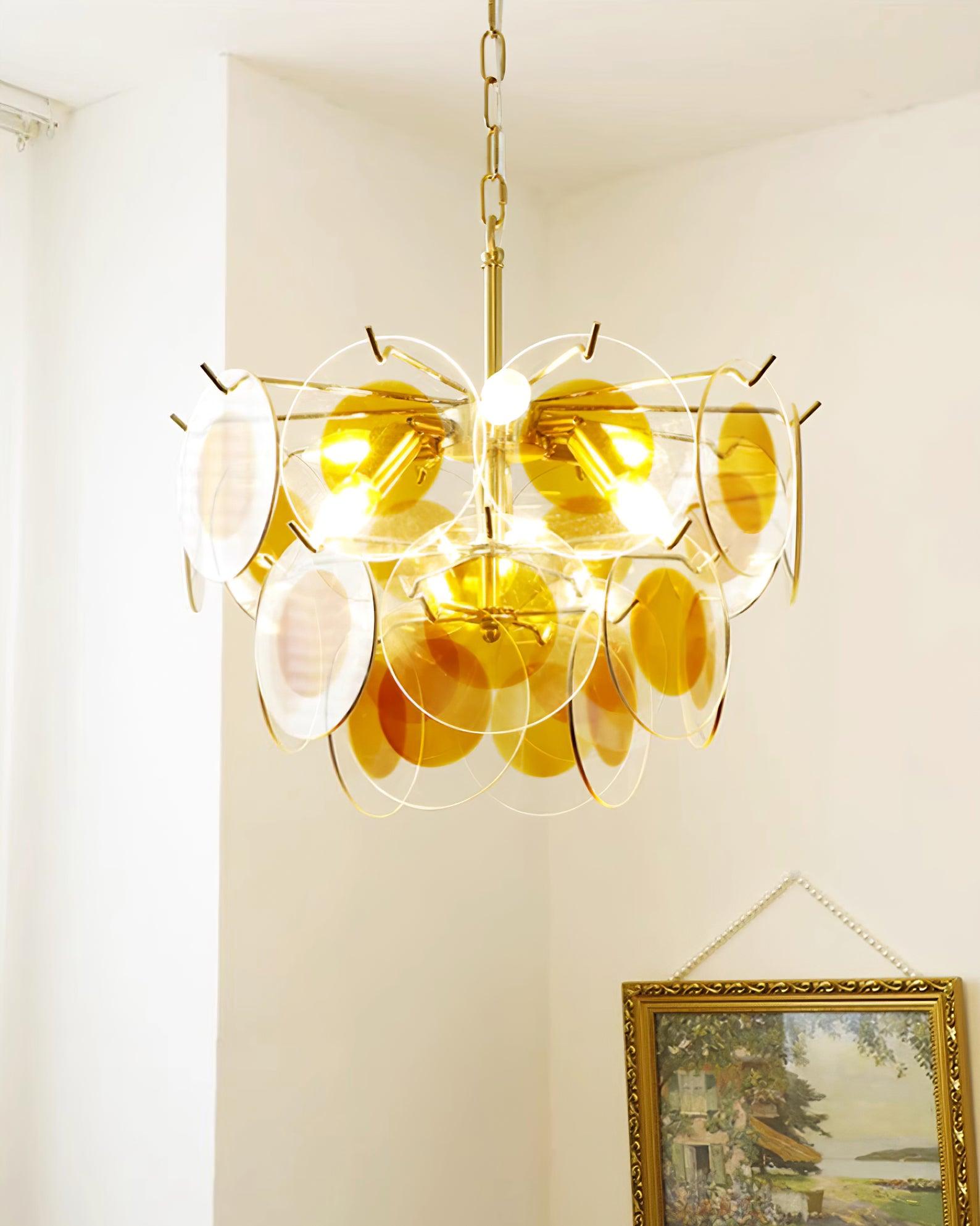 Glass Lustre Disques Caramel Cadre en Laiton Sculptural - Neutralighting
