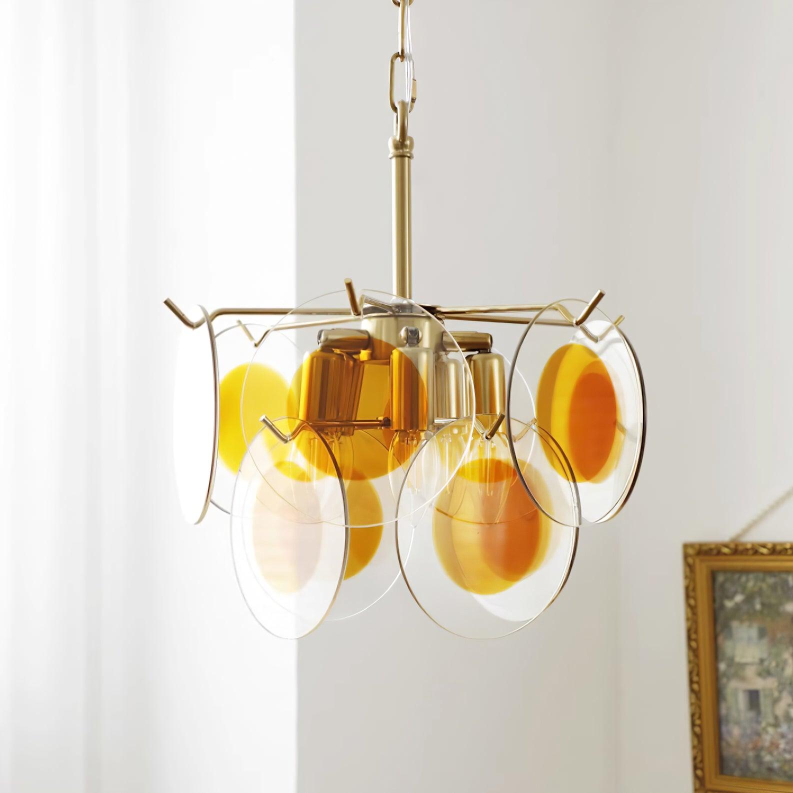 Glass Lustre Disques Caramel Cadre en Laiton Sculptural - Neutralighting