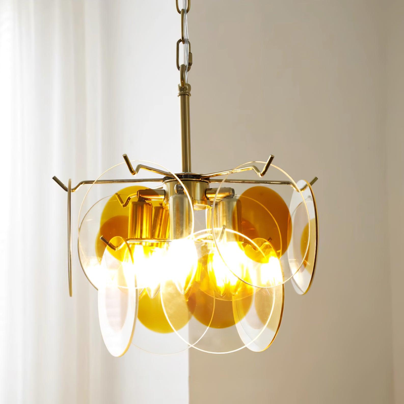 Glass Lustre Disques Caramel Cadre en Laiton Sculptural - Neutralighting
