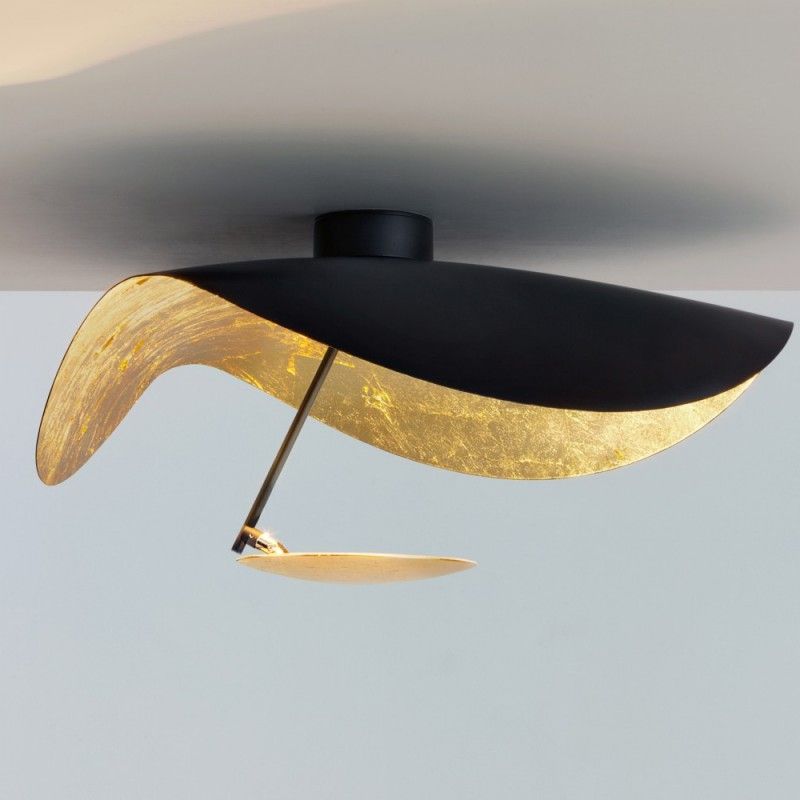 Solara Plafonnier Abat-jour Courbé et Intérieur Doré - Neutralighting