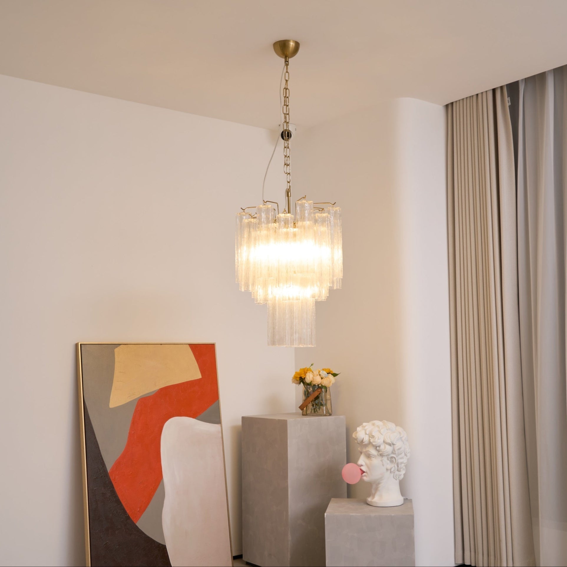 Aurora Chandelier Clear Murano Glass Tube Tiered Modern - Letslighting