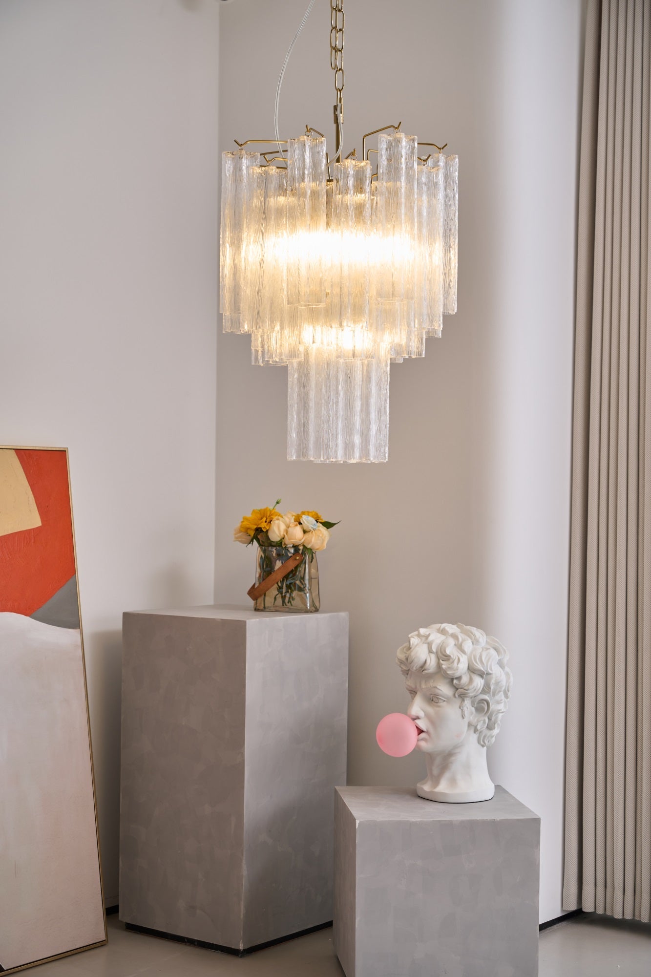 Aurora Chandelier Clear Murano Glass Tube Tiered Modern - Letslighting