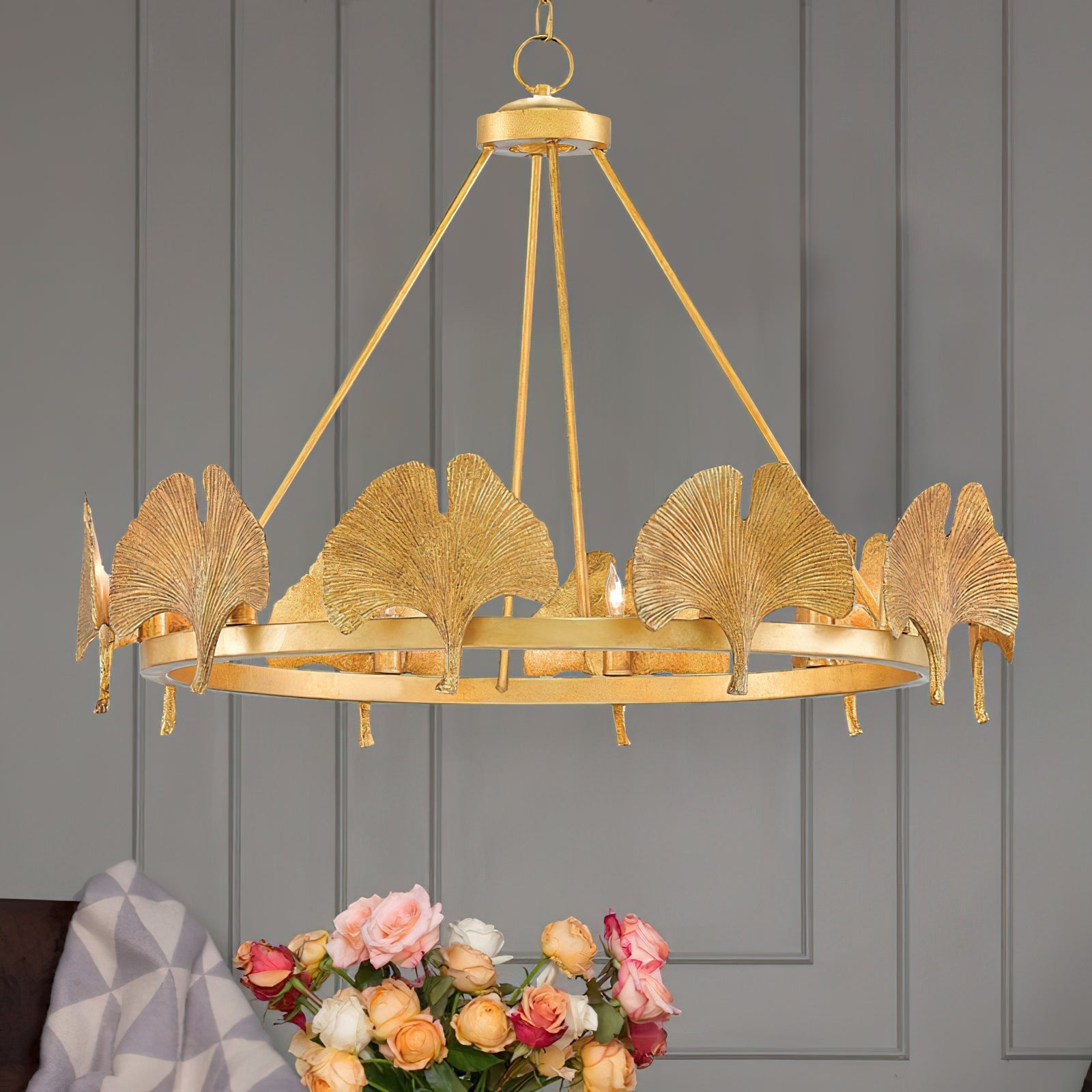 Cavinan Lustre En Métal Doré Avec Feuille De Ginkgo - Neutralighting