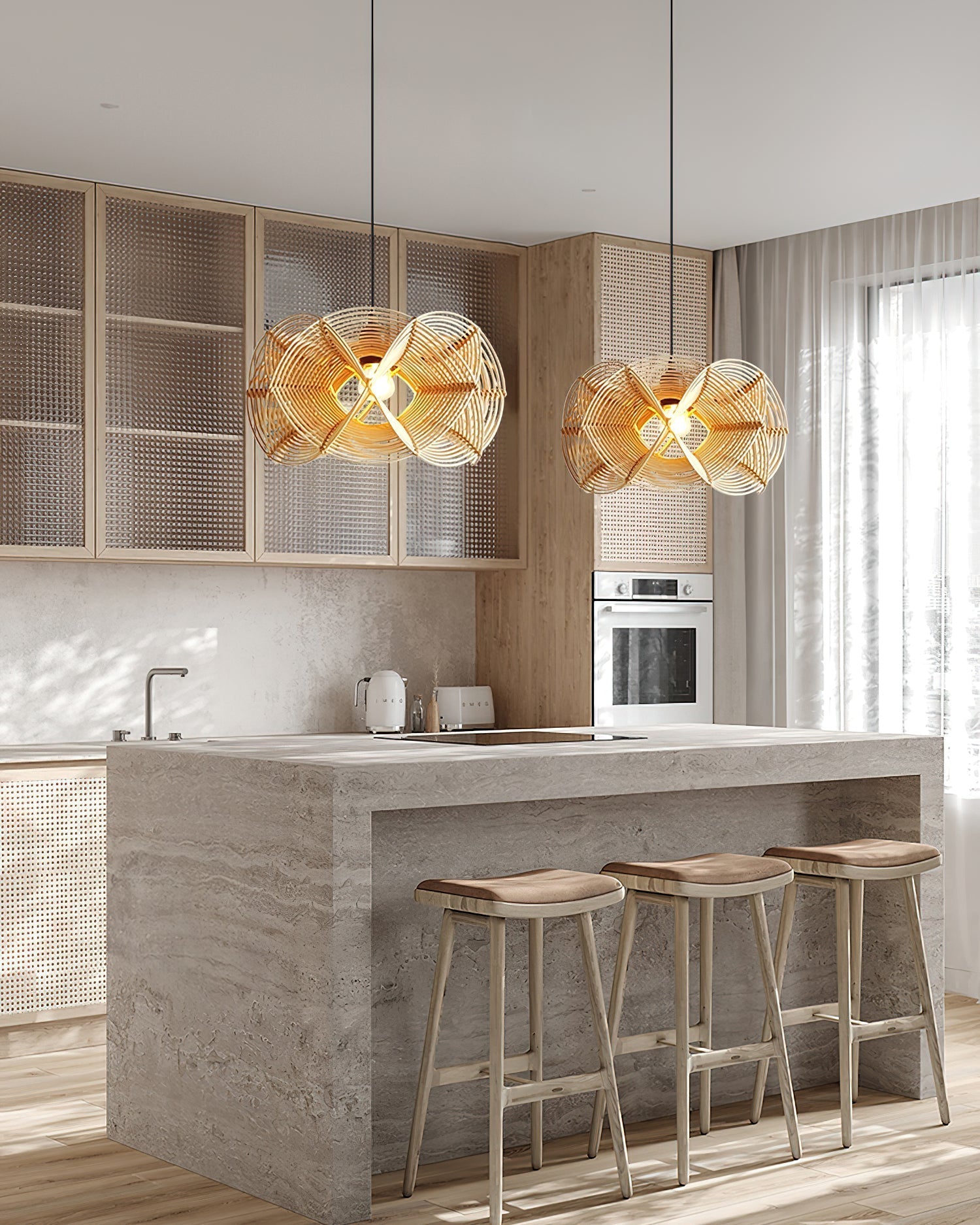 Golven Lampe Pendante Rattan Tissé Organique Artistique - Neutralighting