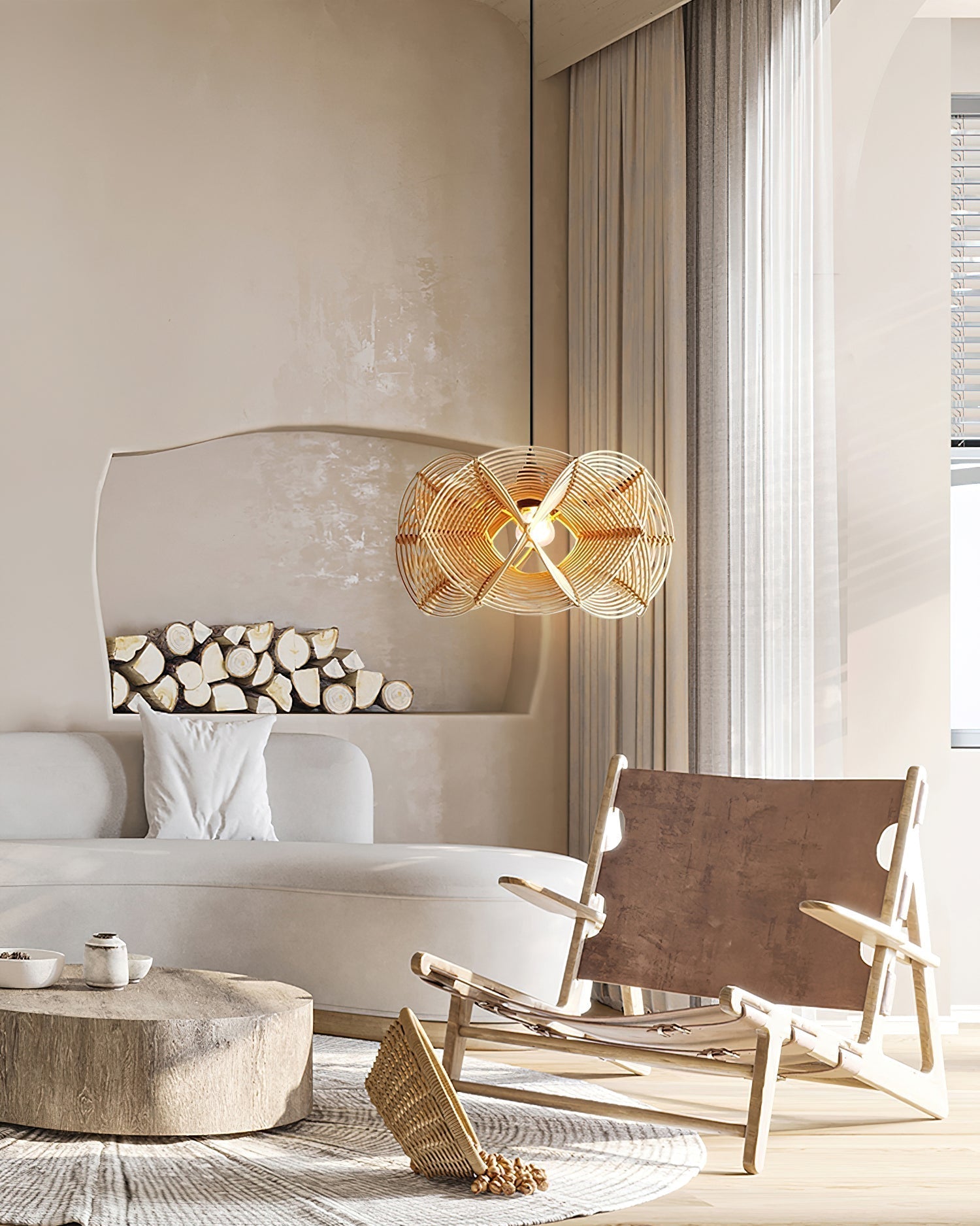 Golven Lampe Pendante Rattan Tissé Organique Artistique - Neutralighting