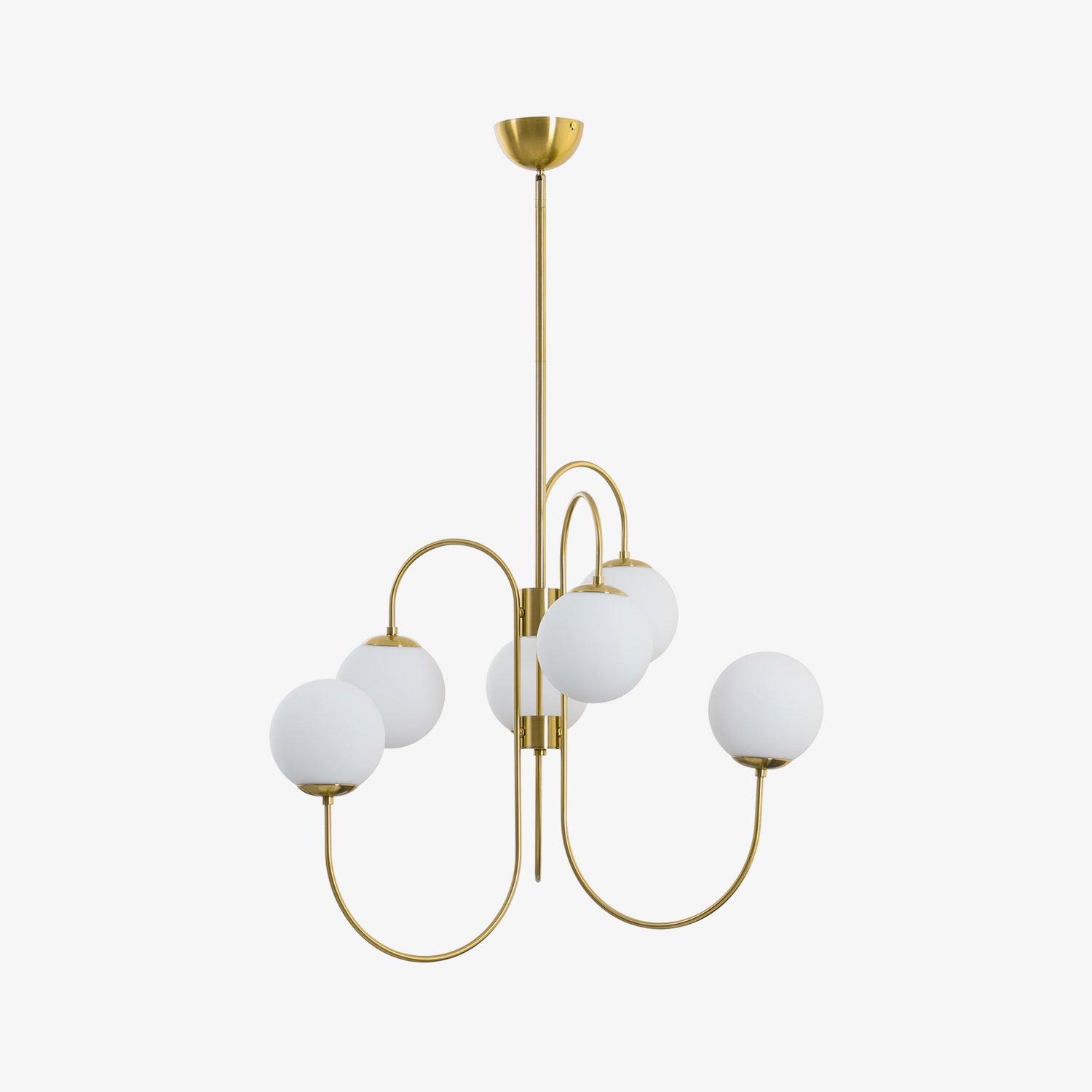 Lustra Chandelier en Laiton avec Globe et Bras Courbés - Neutralighting