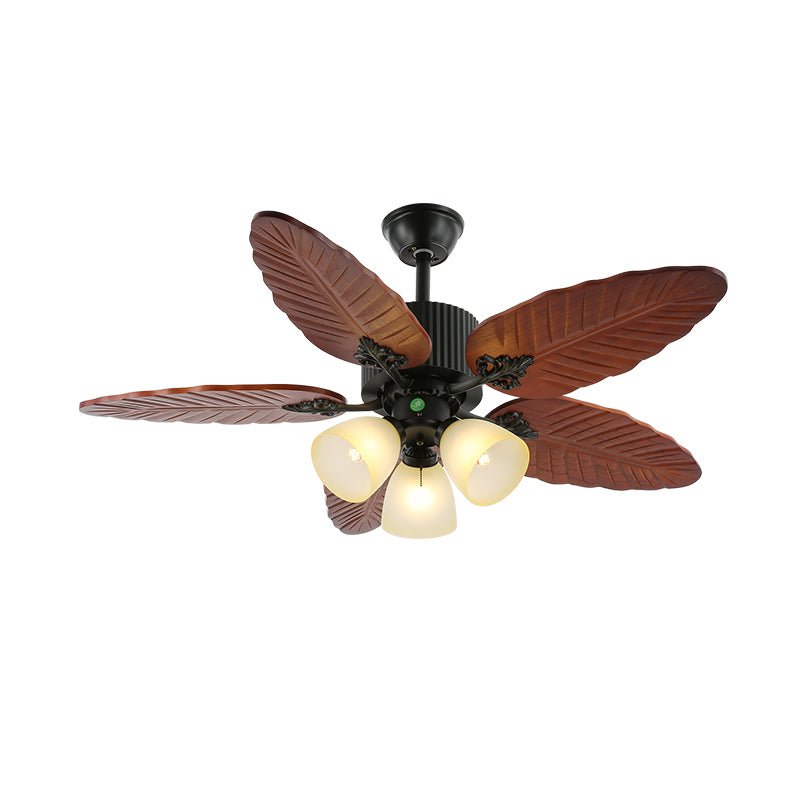 Plafonnier Ventilateur Virella en Bois Tropical et Verre, Modèle D, montrant la télécommande