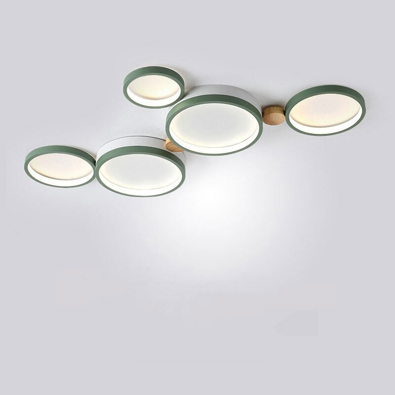 Fylo Plafonnier Rond Moderne. Métal/Bois. Blanc/Gris/Vert. Salon - Neutralighting
