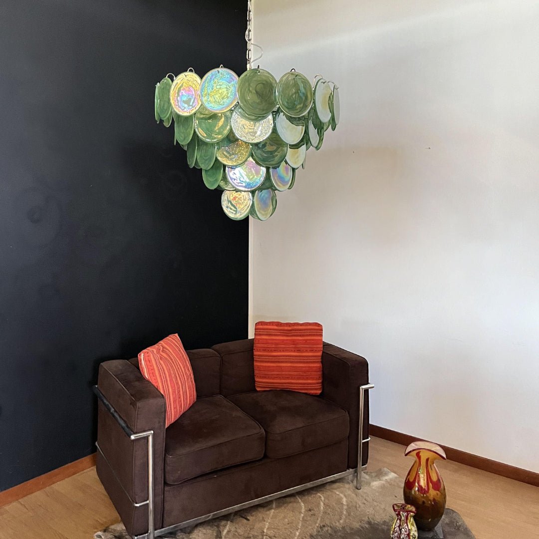 Aurora Chandelier Green Murano Glass Disc - Letslighting