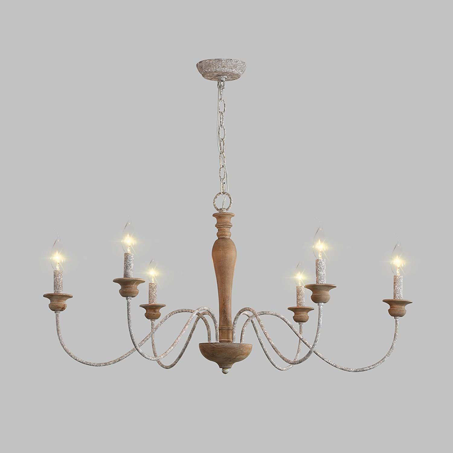 Illoros Vintage Industrial Candle Hand-carved Wood Chandelier - Lamp Copper